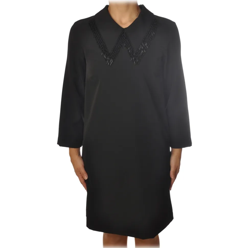 Ottod'Ame - Shirt Collar Dress with Beads - Black - Dresses - Luxury Exclusive Collection - Avvenice