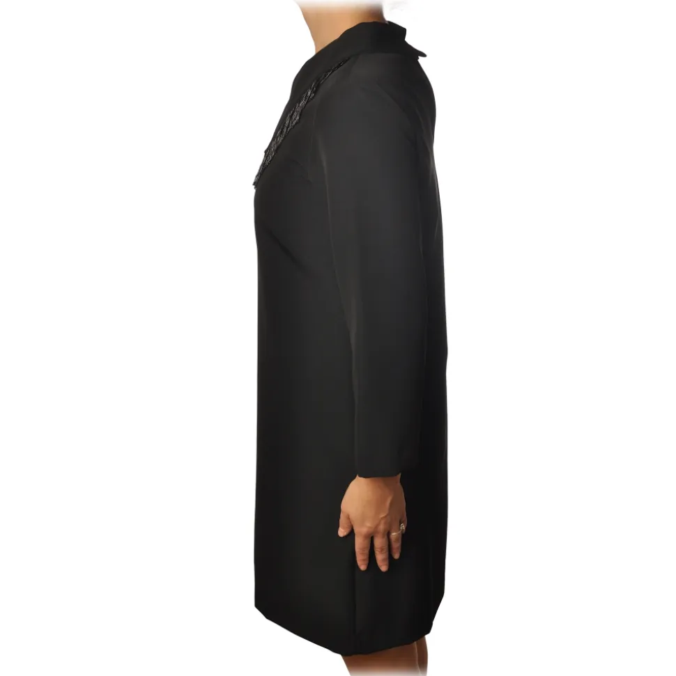 Ottod'Ame - Shirt Collar Dress with Beads - Black - Dresses - Luxury Exclusive Collection - Avvenice