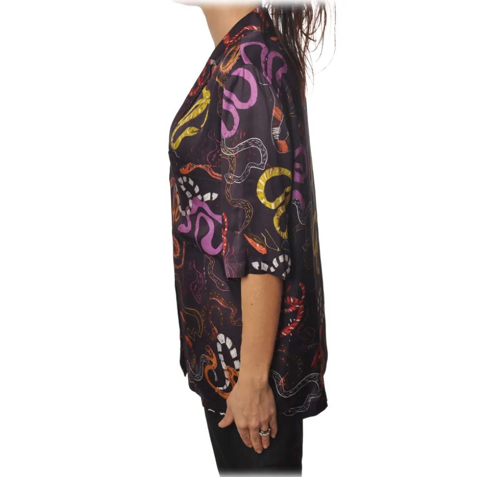 Ottod'Ame - Shirt in Multicolor Abstract Pattern - Purple - Shirt - Luxury Exclusive Collection - Avvenice