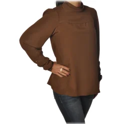 Ottod'Ame - Shirt with Puff Sleeve - Tobacco - Shirt - Luxury Exclusive Collection - Avvenice