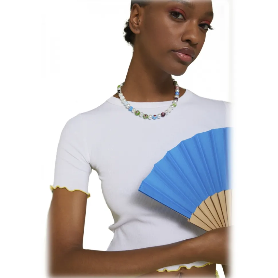 Ottod'Ame - Short T-Shirt with Coloured Hem - White - T-Shirt - Luxury Exclusive Collection - Avvenice