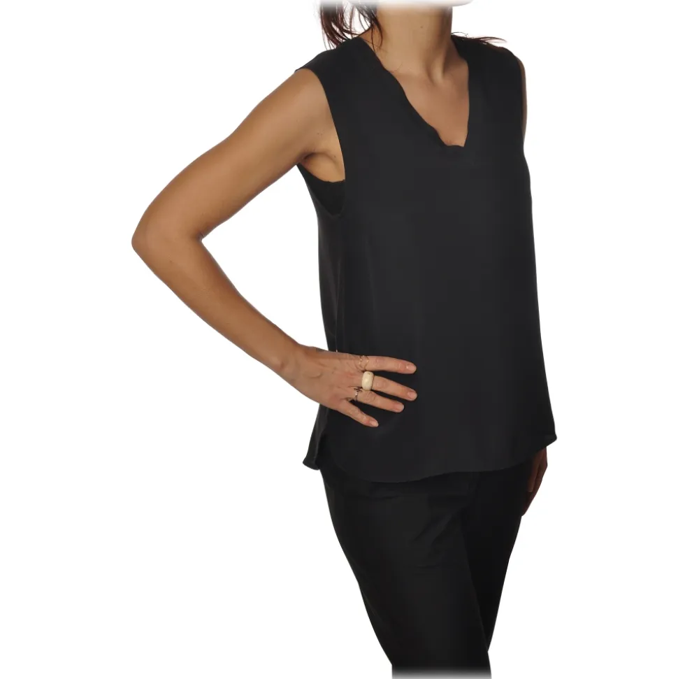 Ottod'Ame - Silk Tank Top with Wide Shoulder Strap - Black - Top - Luxury Exclusive Collection - Avvenice