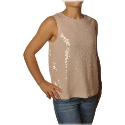 Ottod'Ame - Tank Top in Sequins - Pink Powder - Top - Luxury Exclusive Collection - Avvenice