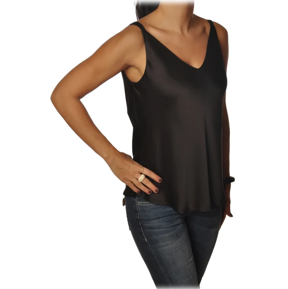 Ottod'Ame - Top Satin Effect - Dark Brown - Top - Luxury Exclusive Collection - Avvenice