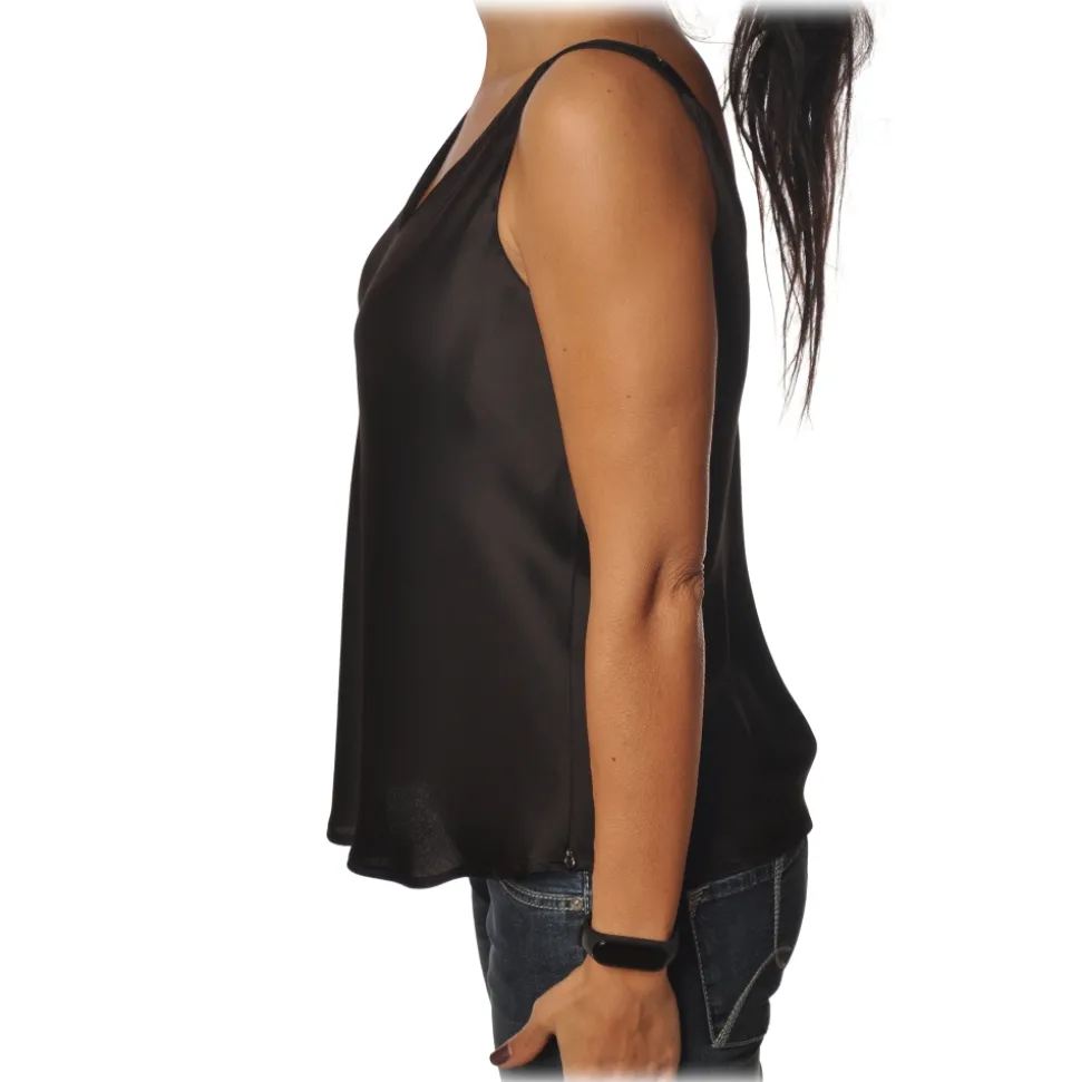 Ottod'Ame - Top Satin Effect - Dark Brown - Top - Luxury Exclusive Collection - Avvenice