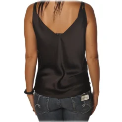 Ottod'Ame - Top Satin Effect - Dark Brown - Top - Luxury Exclusive Collection - Avvenice