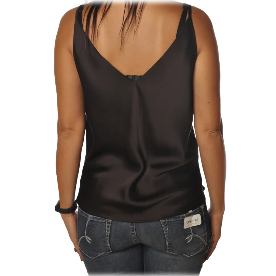 Ottod'Ame - Top Satin Effect - Dark Brown - Top - Luxury Exclusive Collection - Avvenice