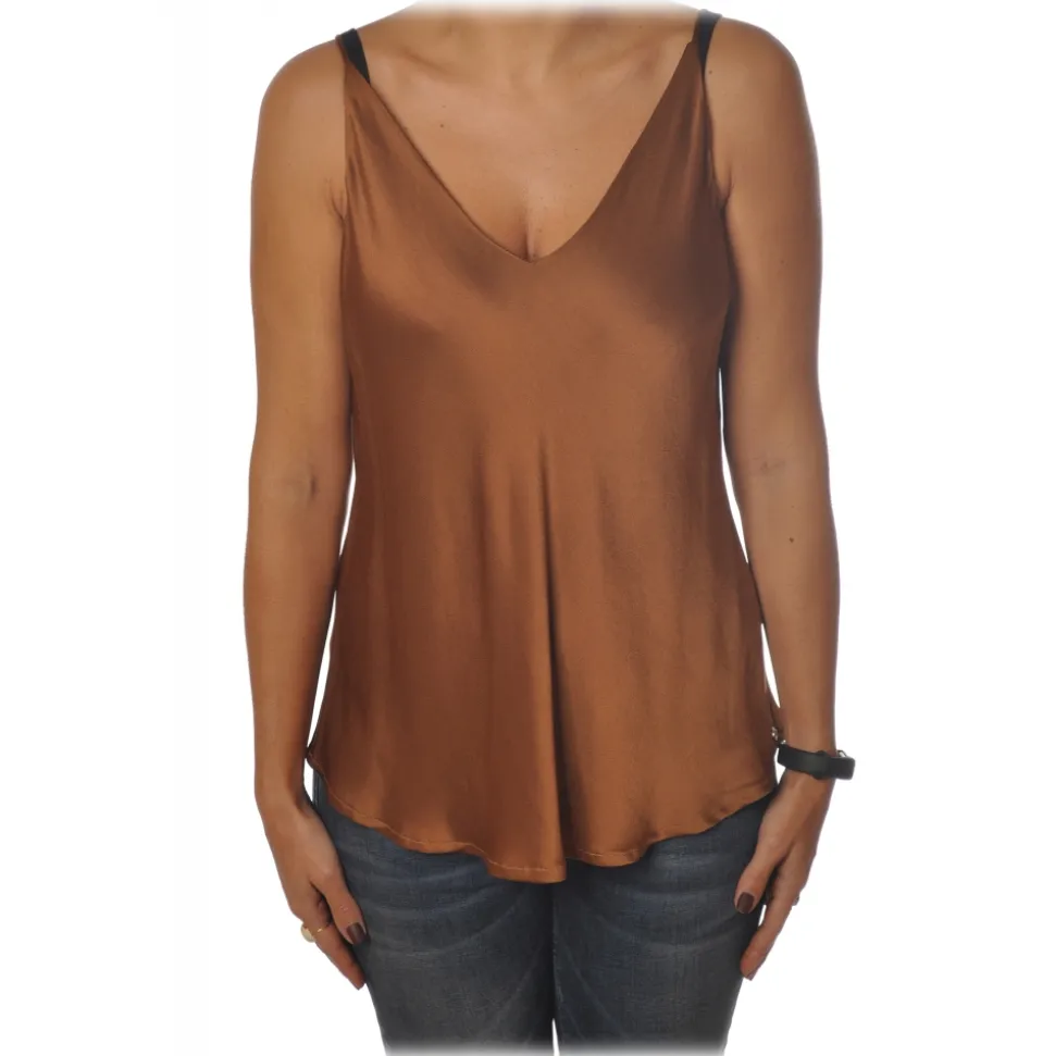 Ottod'Ame - Top Satin Effect - Caramel - Top - Luxury Exclusive Collection - Avvenice