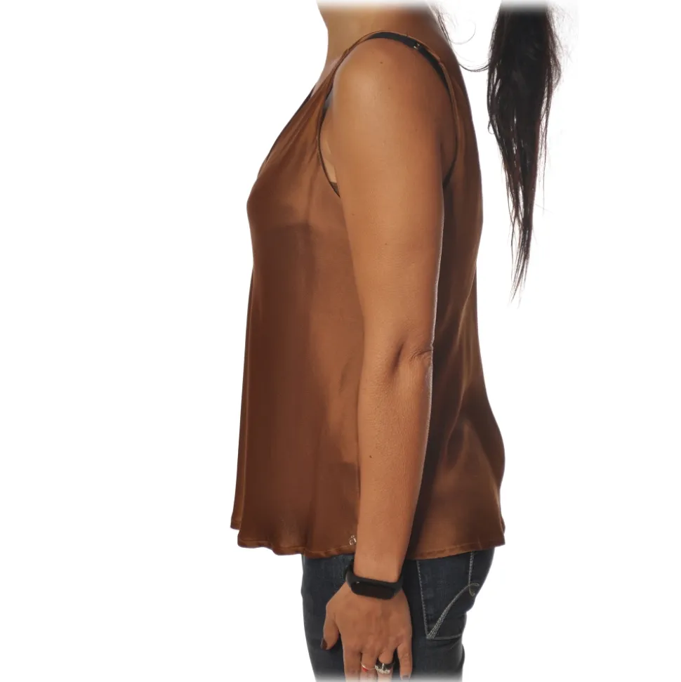 Ottod'Ame - Top Satin Effect - Caramel - Top - Luxury Exclusive Collection - Avvenice
