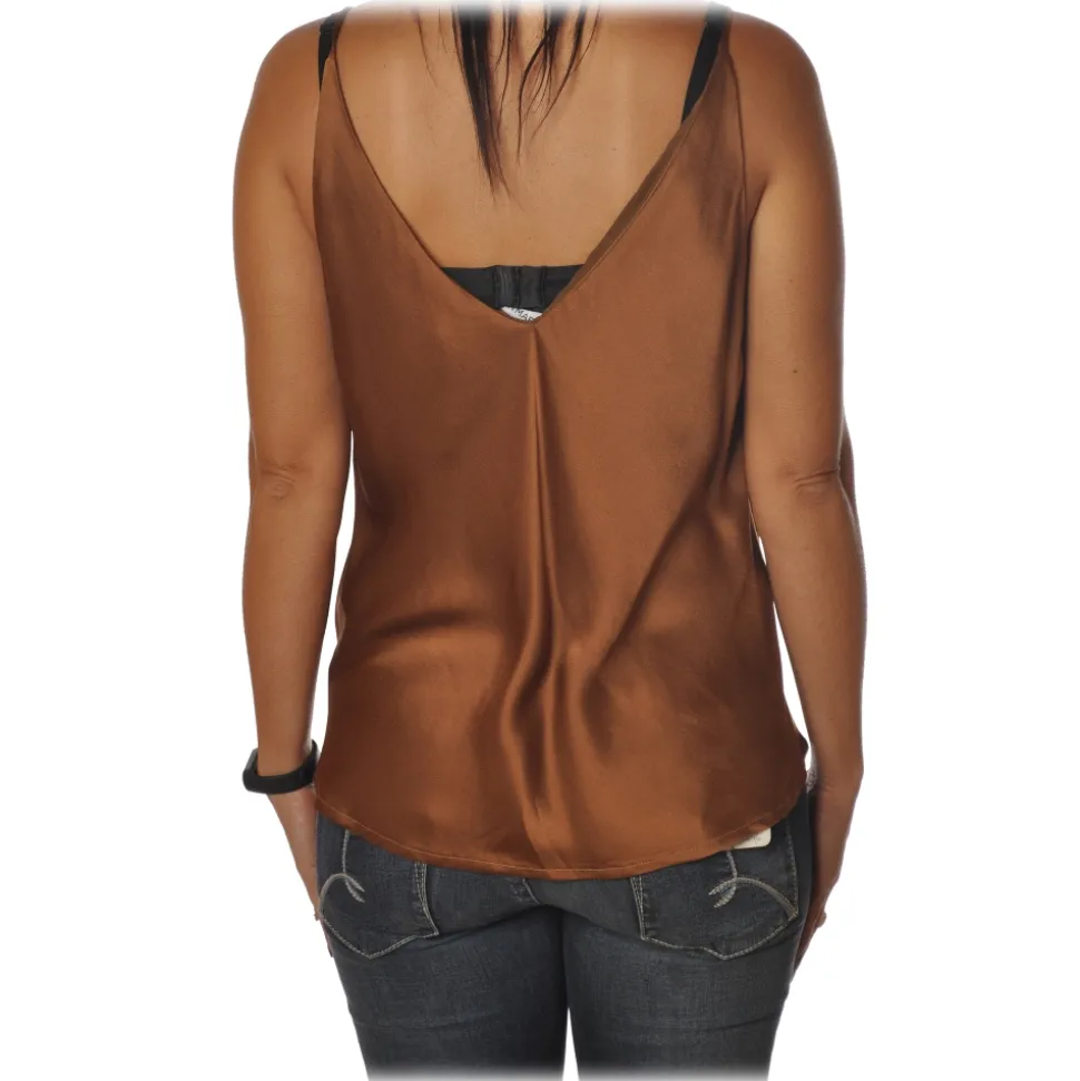 Ottod'Ame - Top Satin Effect - Caramel - Top - Luxury Exclusive Collection - Avvenice