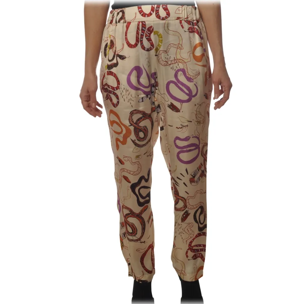 Ottod'Ame - Trousers in Abstract Pattern - Vanilla - Trousers - Luxury Exclusive Collection - Avvenice