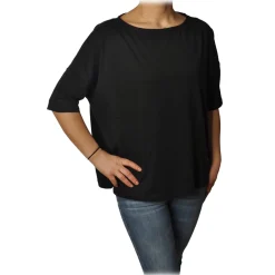 Ottod'Ame - T-Shirt with Boat Neckline - Black - T-Shirt - Luxury Exclusive Collection - Avvenice