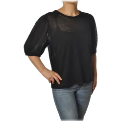 Ottod'Ame - T-Shirt with Puff Sleeves - Black - T-Shirt - Luxury Exclusive Collection - Avvenice