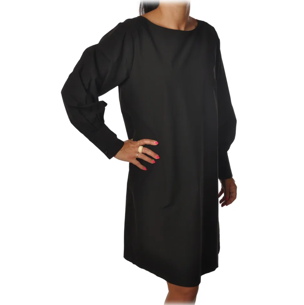 Ottod'Ame - Wide Dress with Boat Neckline - Black - Dresses - Luxury Exclusive Collection - Avvenice