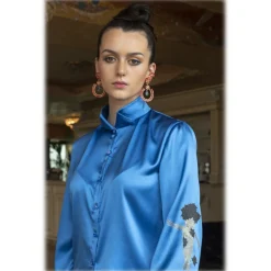 Paelì Couture - Hand Painted Pure Italian Silk Shirt - Blue - Shirt - Made in Italy - Luxury Exclusive Collection - Avvenice