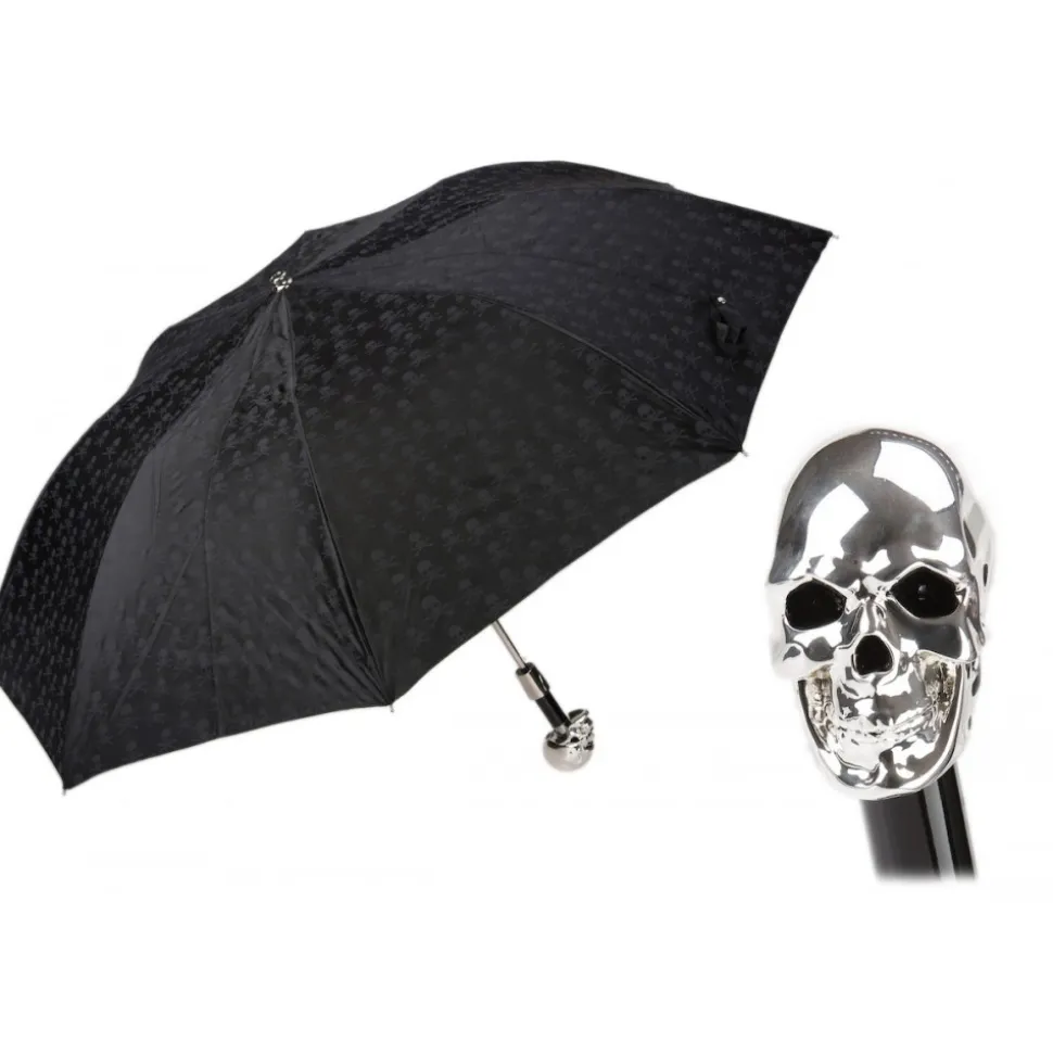 Pasotti Ombrelli 1956 - 64 PNT W33 - Skull Print Umbrella - Silver Skull - Luxury Artisan High Quality Umbrella - Avvenice