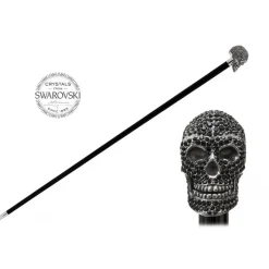 Pasotti Ombrelli 1956 - BA W333NE - Swarovski® Black Skull Stick - Luxury Artisan High Quality Stick - Avvenice