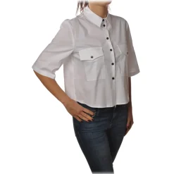 Patrizia Pepe - 3/4 Sleeve Shirt with Buttons in Contrast - White - Shirt - Made in Italy - Luxury Exclusive Collection - Avvenice