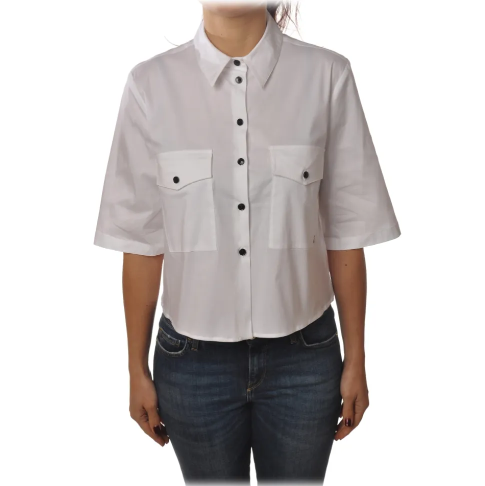 Patrizia Pepe - 3/4 Sleeve Shirt with Buttons in Contrast - White - Shirt - Made in Italy - Luxury Exclusive Collection - Avvenice