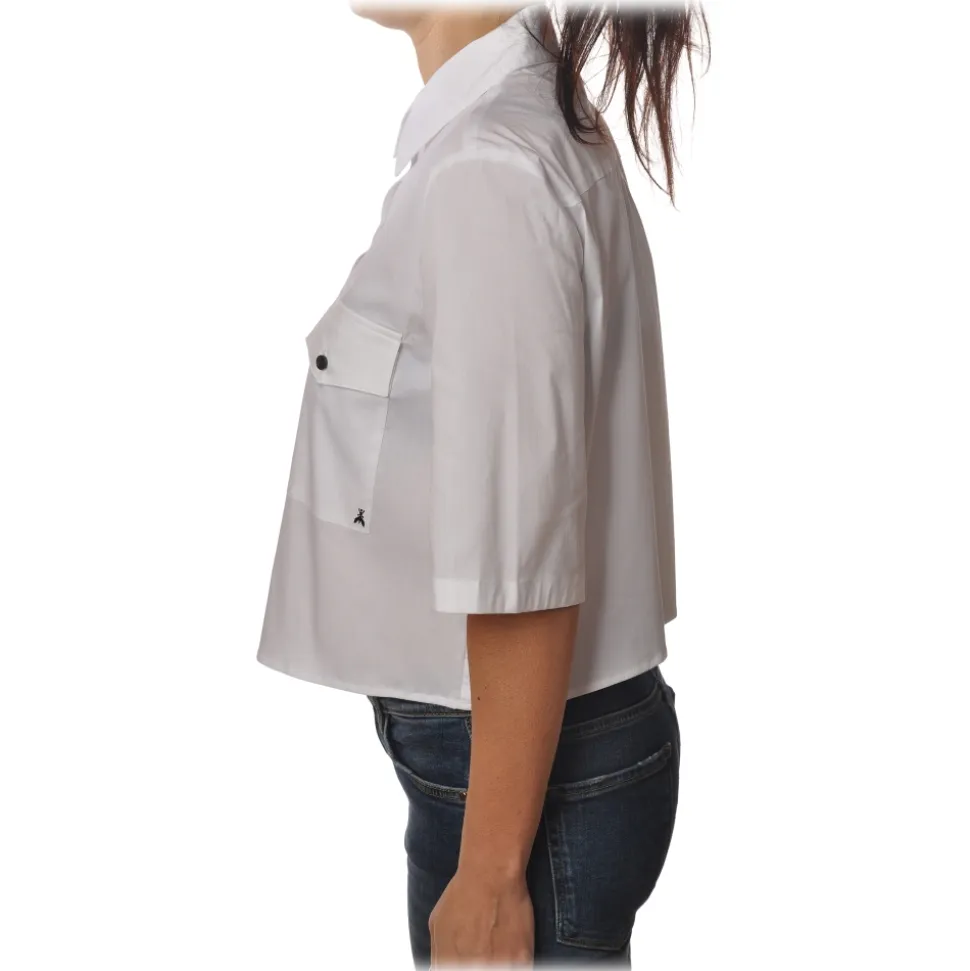 Patrizia Pepe - 3/4 Sleeve Shirt with Buttons in Contrast - White - Shirt - Made in Italy - Luxury Exclusive Collection - Avvenice