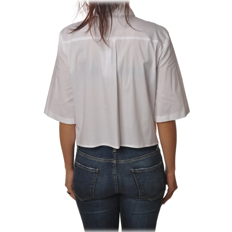 Patrizia Pepe - 3/4 Sleeve Shirt with Buttons in Contrast - White - Shirt - Made in Italy - Luxury Exclusive Collection - Avvenice