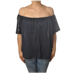 Patrizia Pepe - Blouse Soft Model with Elastic - Blue - T-shirt - Made in Italy - Luxury Exclusive Collection - Avvenice