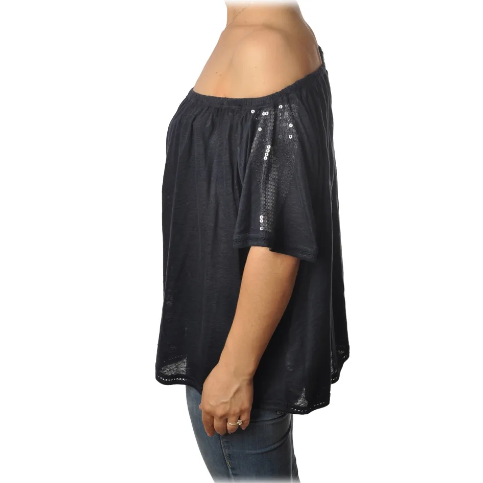 Patrizia Pepe - Blouse Soft Model with Elastic - Blue - T-shirt - Made in Italy - Luxury Exclusive Collection - Avvenice