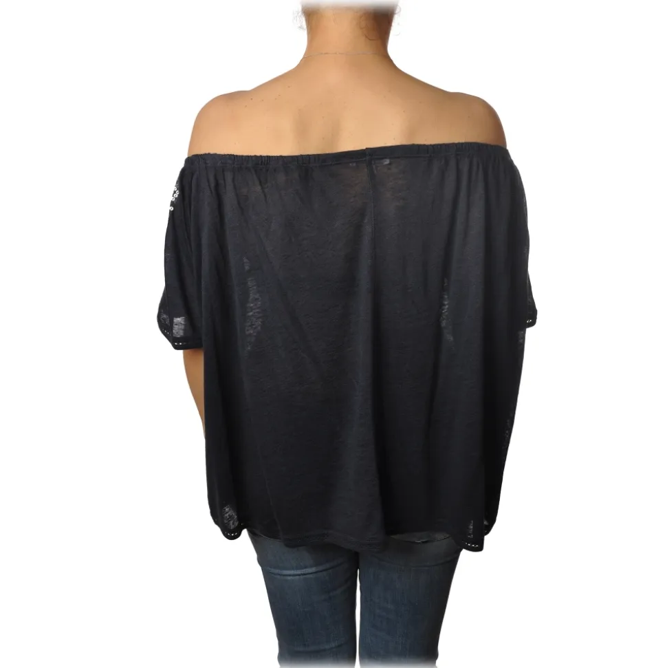 Patrizia Pepe - Blouse Soft Model with Elastic - Blue - T-shirt - Made in Italy - Luxury Exclusive Collection - Avvenice