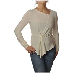 Patrizia Pepe - Blouse with Crossed Fabric Detail - Cream - Shirt - Made in Italy - Luxury Exclusive Collection - Avvenice