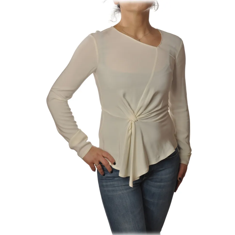 Patrizia Pepe - Blouse with Crossed Fabric Detail - Cream - Shirt - Made in Italy - Luxury Exclusive Collection - Avvenice