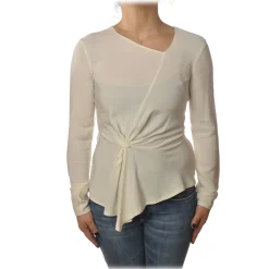 Patrizia Pepe - Blouse with Crossed Fabric Detail - Cream - Shirt - Made in Italy - Luxury Exclusive Collection - Avvenice