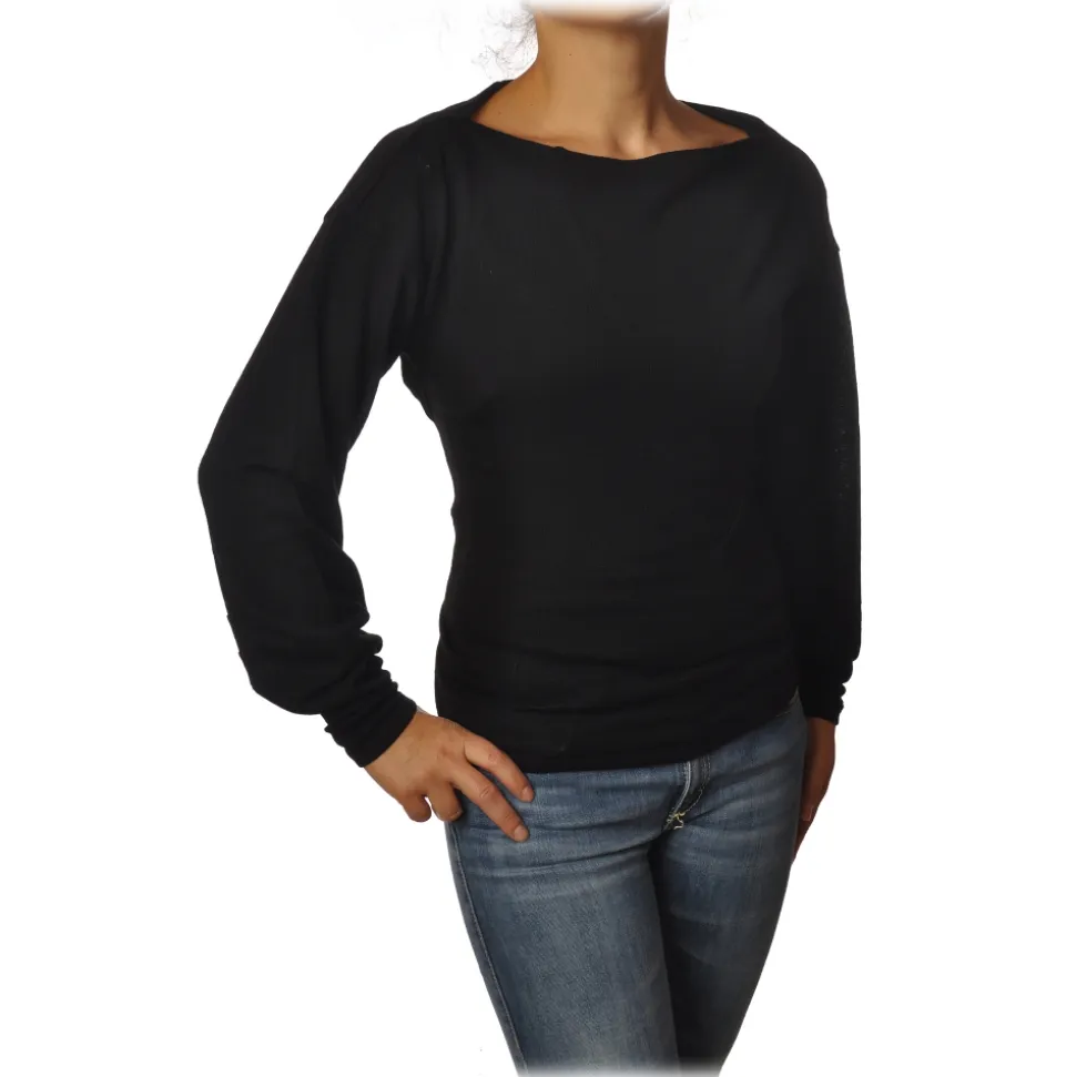 Patrizia Pepe - Boat Neck Sweater with Sash - Black - Pullover - Made in Italy - Luxury Exclusive Collection - Avvenice