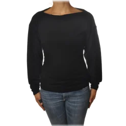 Patrizia Pepe - Boat Neck Sweater with Sash - Black - Pullover - Made in Italy - Luxury Exclusive Collection - Avvenice