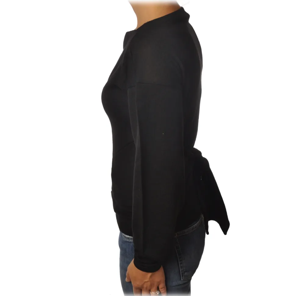 Patrizia Pepe - Boat Neck Sweater with Sash - Black - Pullover - Made in Italy - Luxury Exclusive Collection - Avvenice