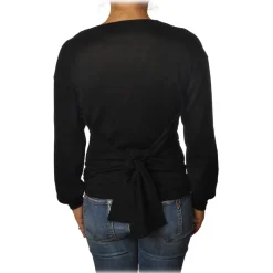 Patrizia Pepe - Boat Neck Sweater with Sash - Black - Pullover - Made in Italy - Luxury Exclusive Collection - Avvenice