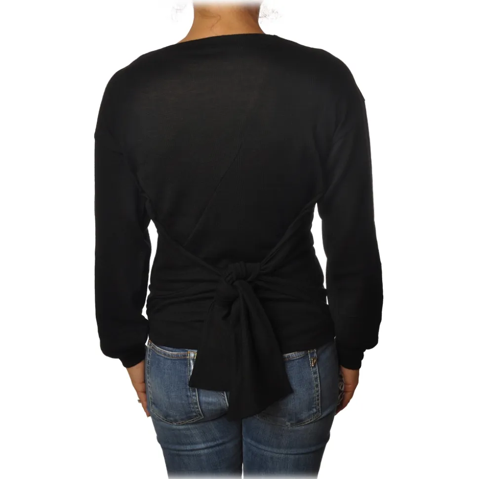 Patrizia Pepe - Boat Neck Sweater with Sash - Black - Pullover - Made in Italy - Luxury Exclusive Collection - Avvenice