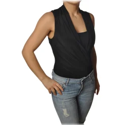 Patrizia Pepe - Body Sleeveless with Crossed V-neck - Black - Shirt - Made in Italy - Luxury Exclusive Collection - Avvenice
