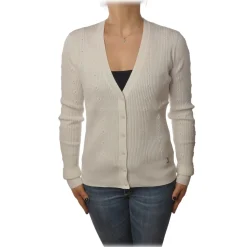 Patrizia Pepe - Cardigan Model with Buttons and V-neck - White - Pullover - Made in Italy - Luxury Exclusive Collection - Avvenice