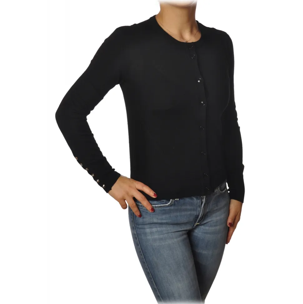 Patrizia Pepe - Crew-Neck Cardigan with Buttons - Black - Pullover - Made in Italy - Luxury Exclusive Collection - Avvenice