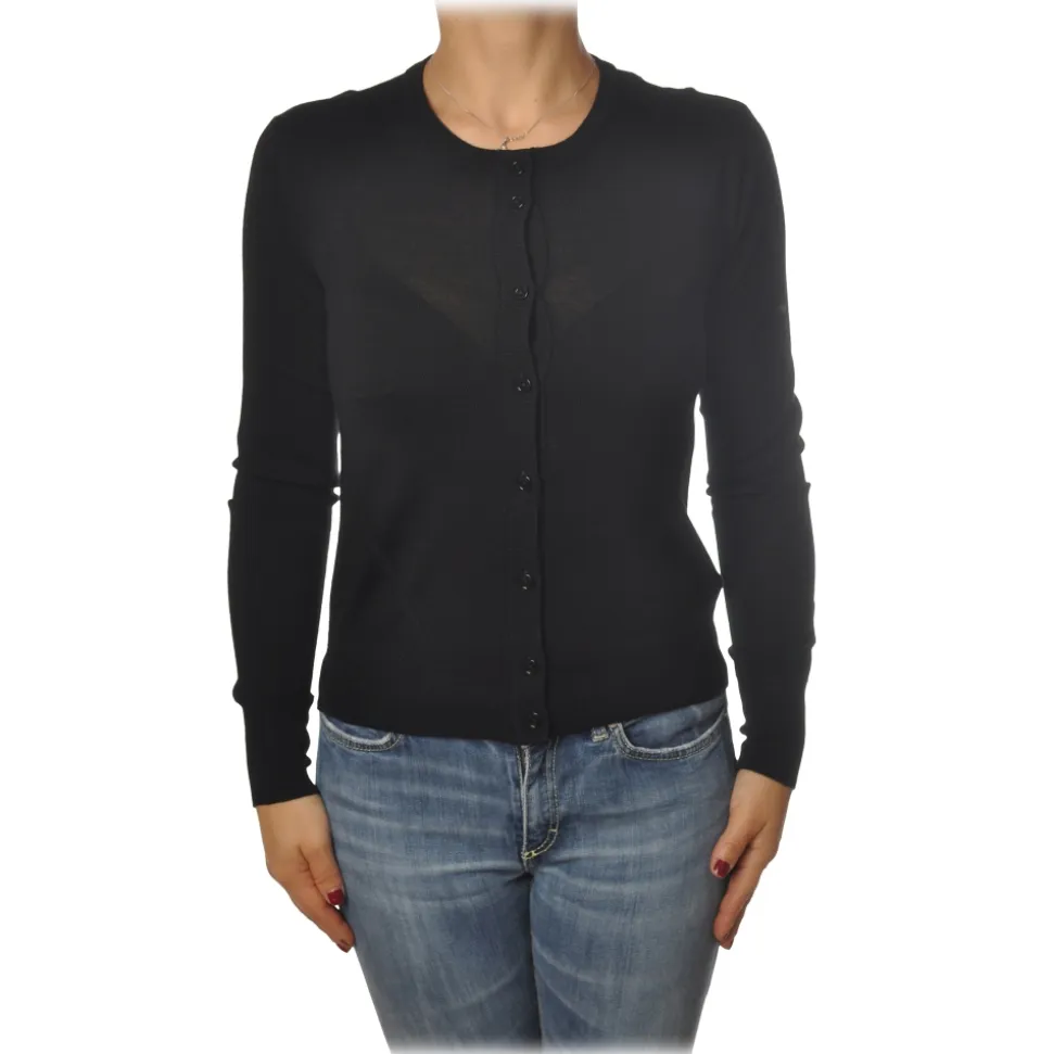 Patrizia Pepe - Crew-Neck Cardigan with Buttons - Black - Pullover - Made in Italy - Luxury Exclusive Collection - Avvenice