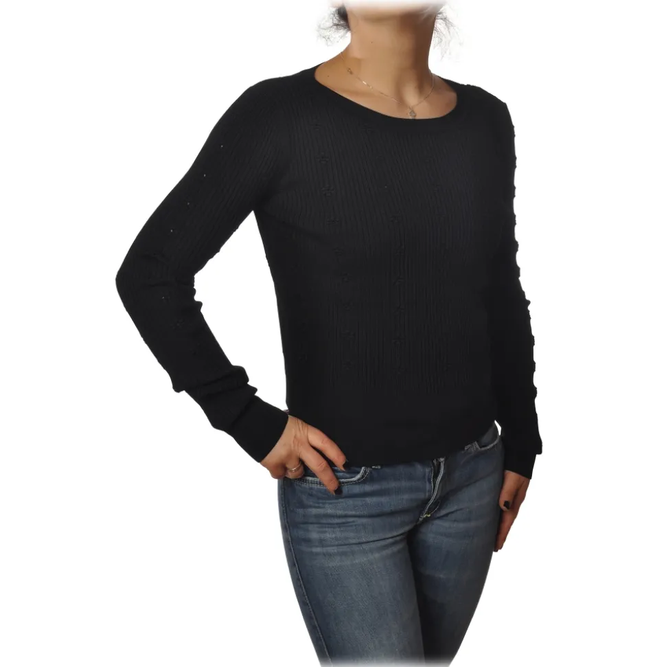 Patrizia Pepe - Crew-neck Ribbed Sweater - Black - Pullover - Made in Italy - Luxury Exclusive Collection - Avvenice
