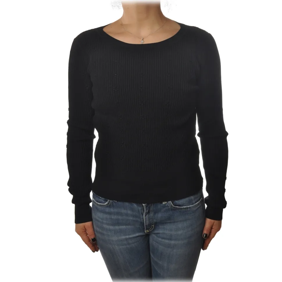 Patrizia Pepe - Crew-neck Ribbed Sweater - Black - Pullover - Made in Italy - Luxury Exclusive Collection - Avvenice