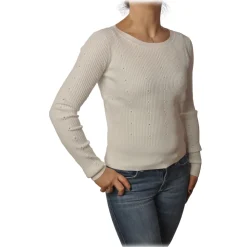 Patrizia Pepe - Crew-neck Ribbed Sweater - White - Pullover - Made in Italy - Luxury Exclusive Collection - Avvenice