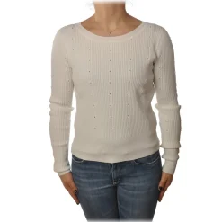 Patrizia Pepe - Crew-neck Ribbed Sweater - White - Pullover - Made in Italy - Luxury Exclusive Collection - Avvenice