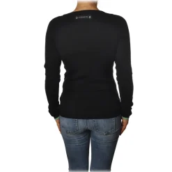 Patrizia Pepe - Crew-Neck Sweater with Opening on the Front - Black - Pullover - Made in Italy - Luxury Exclusive Collection - Avvenice