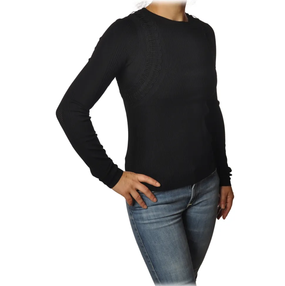 Patrizia Pepe - Crew-neck Sweater with Armhole Detail - Black - Pullover - Made in Italy - Luxury Exclusive Collection - Avvenice