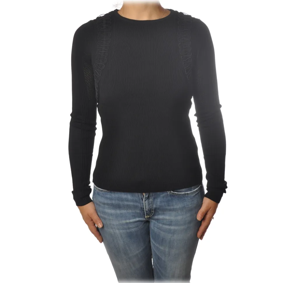 Patrizia Pepe - Crew-neck Sweater with Armhole Detail - Black - Pullover - Made in Italy - Luxury Exclusive Collection - Avvenice