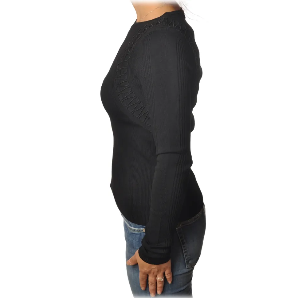 Patrizia Pepe - Crew-neck Sweater with Armhole Detail - Black - Pullover - Made in Italy - Luxury Exclusive Collection - Avvenice