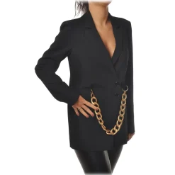 Patrizia Pepe - Double Breasted Jacket with Chain Detail - Black - Jacket - Made in Italy - Luxury Exclusive Collection - Avvenice