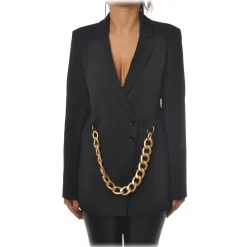 Patrizia Pepe - Double Breasted Jacket with Chain Detail - Black - Jacket - Made in Italy - Luxury Exclusive Collection - Avvenice